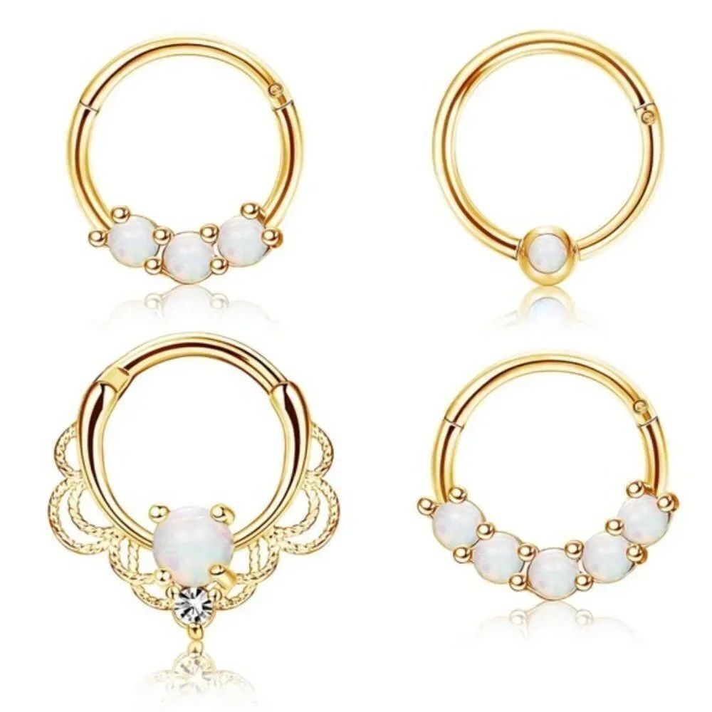 16G 316L Stainless Steel Yellow Gold with White Fire Opal Nose Rings - Set of 4